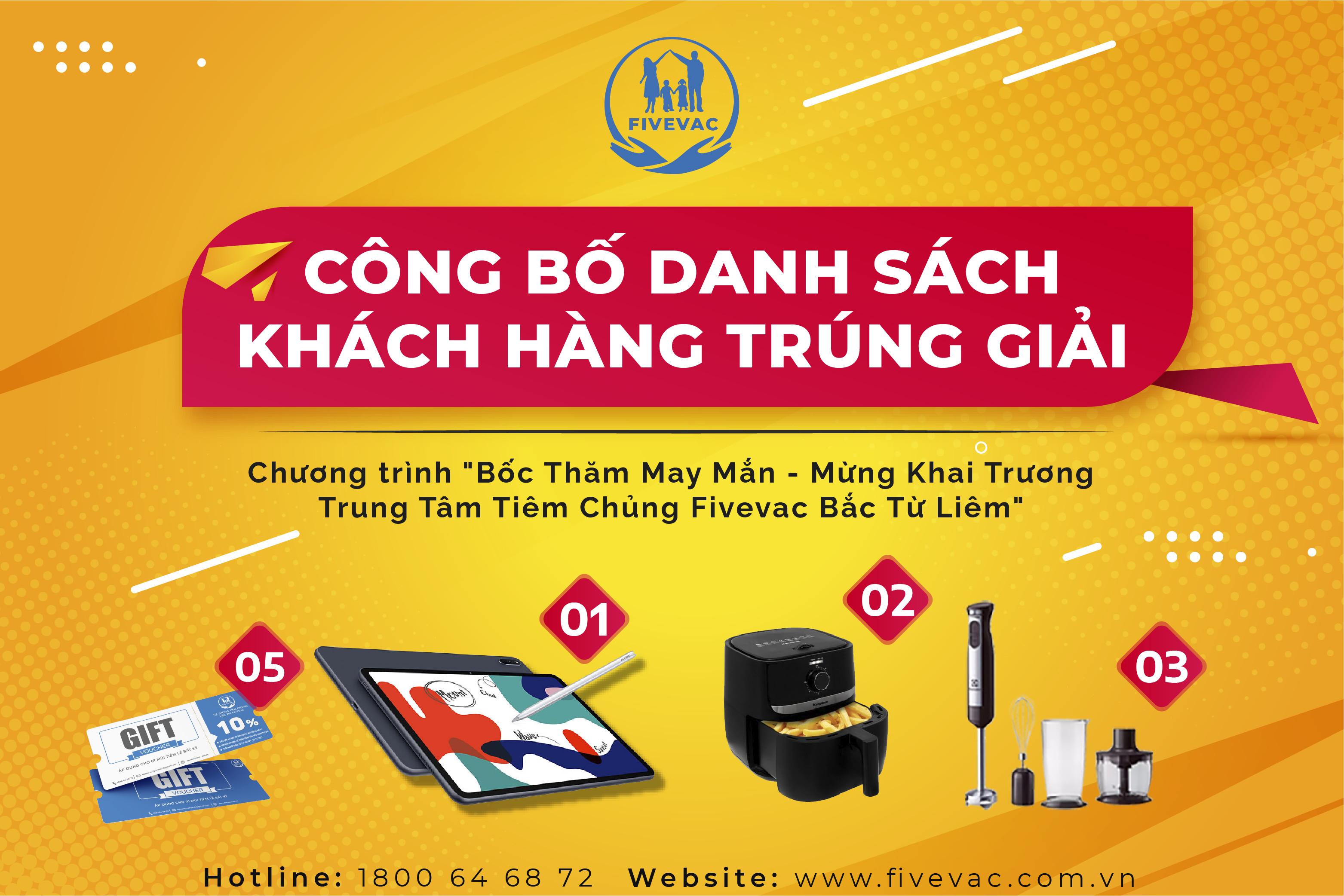 Công Bố Khách Hàng Trúng Giải “Bốc Thăm May Mắn Mừng Khai Trương Fivevac Bắc Từ Liêm”